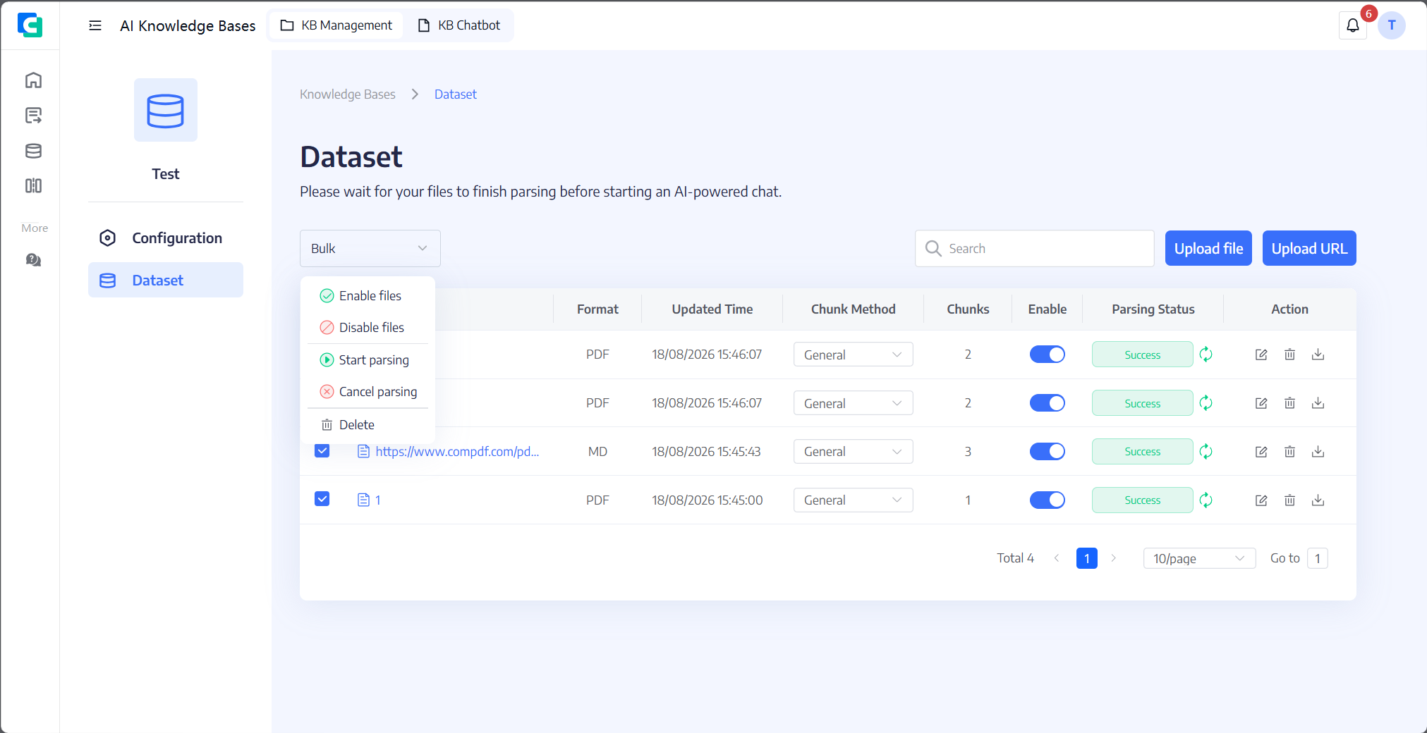 Batch dataset actions