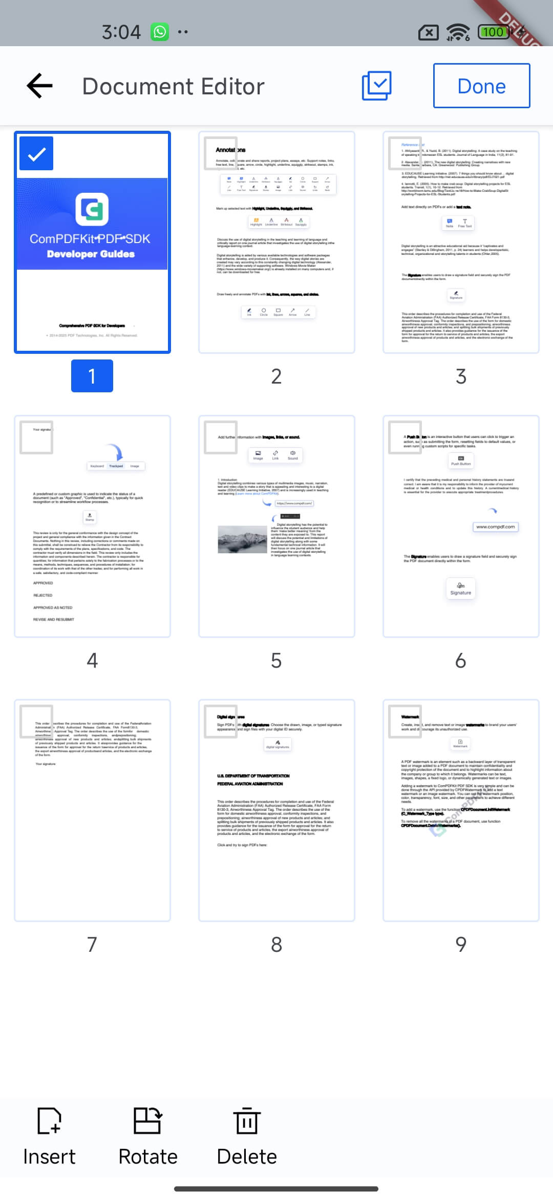 Android Page Editor Menu
