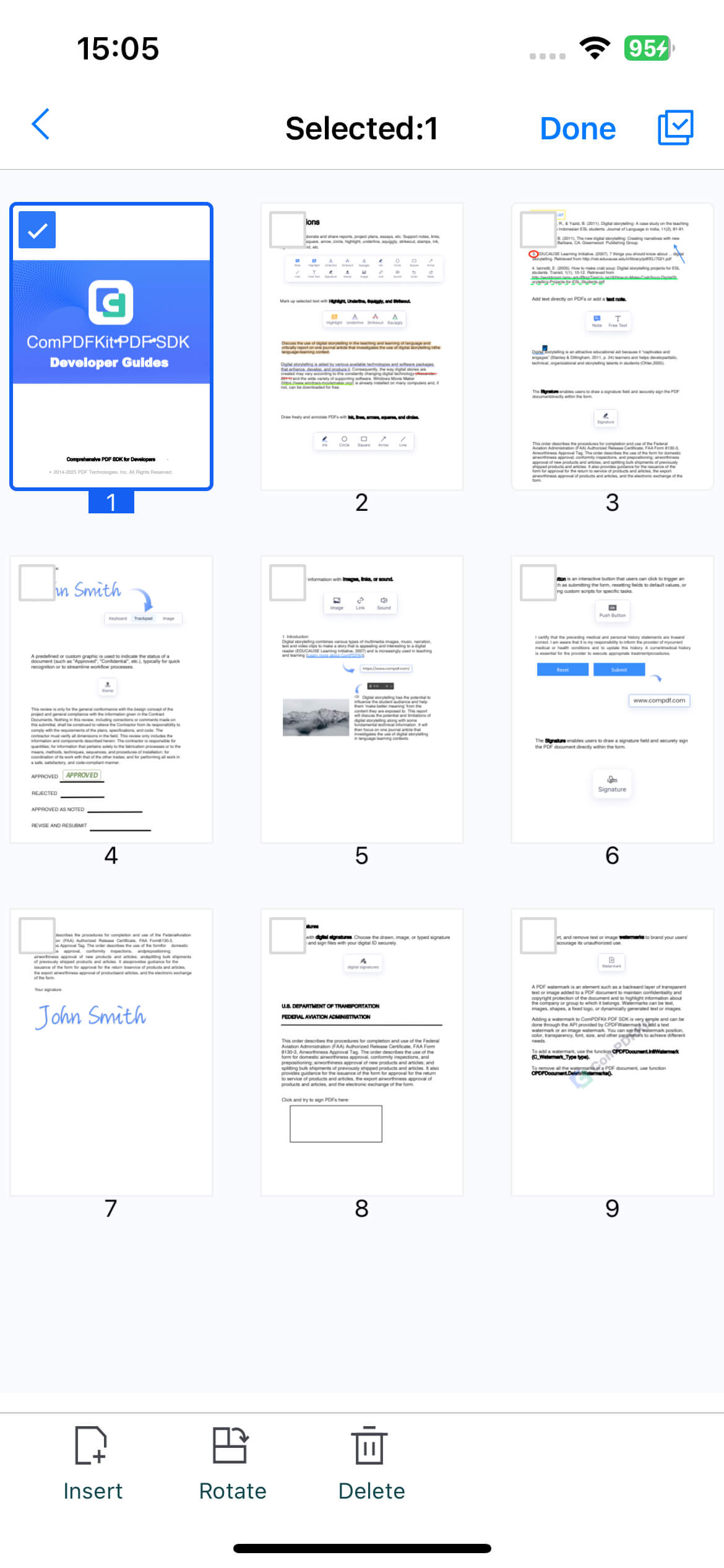 iOS Page Editor Menu