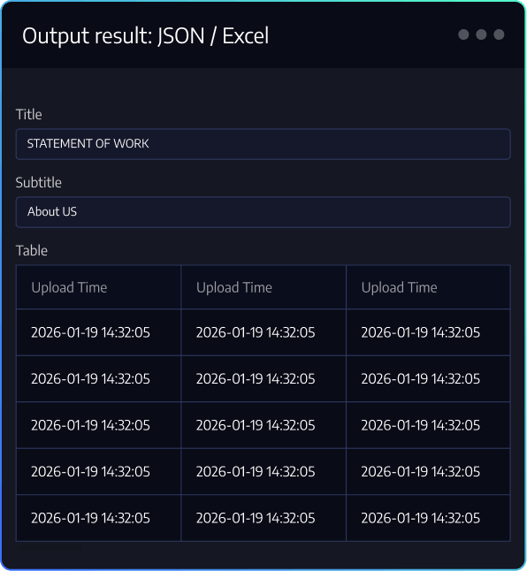 出力結果：JSON / Excel